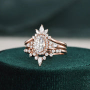 Oval Halo Moissanite Engagement Ring with Matching Wedding Band